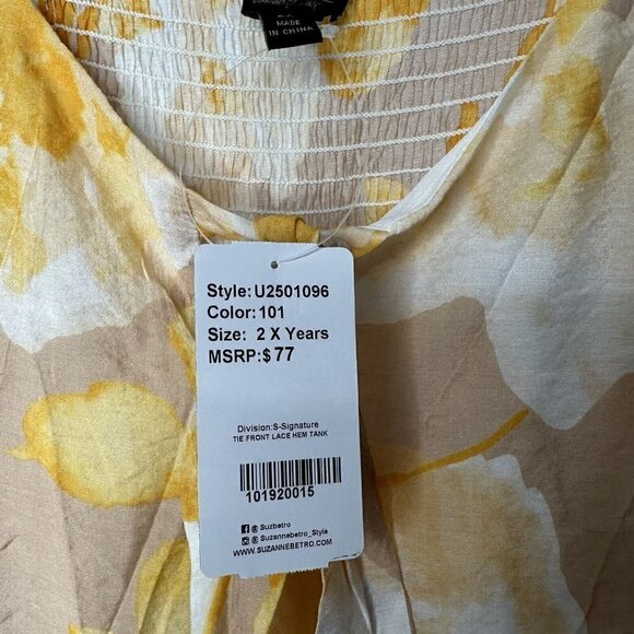 Suzanne Betro Tank Top Size 2X Yellow Floral Flowy - Picture 3 of 8